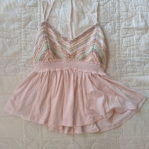 🆕 FREE PEOPLE Well Traveled Halter Tank Pink NWT